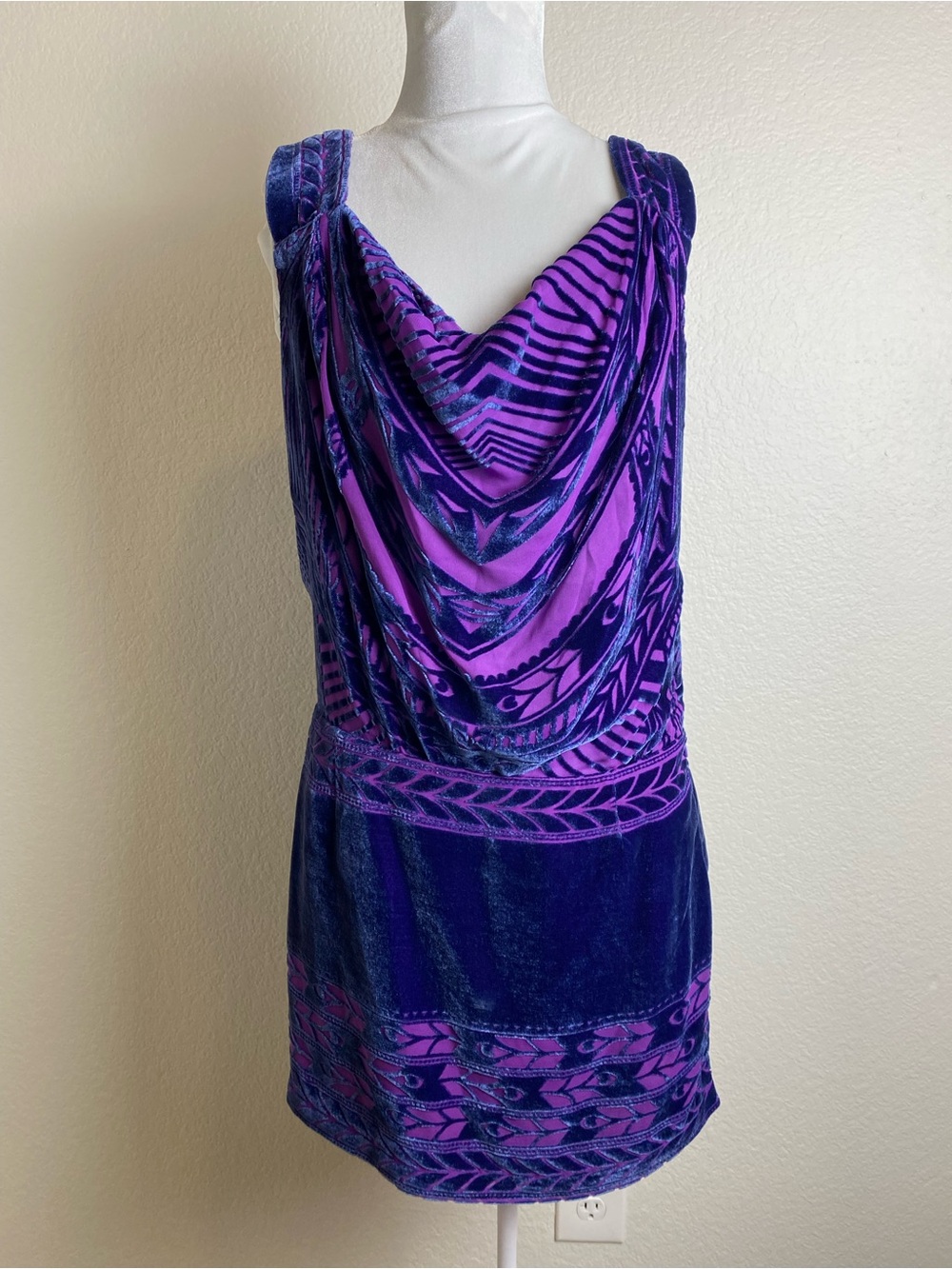 Archival Nannette Lepore Purple Whimsigoth Silk Velvet Cowl Neck Mini Dress